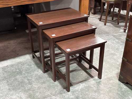 Nest of three timber side tables