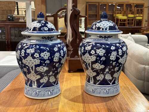 Pair of large blue and white porcelain ginger jars