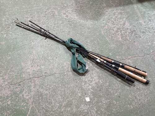 Three fishing rods, including Shimano