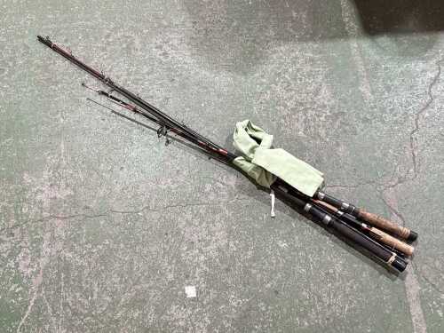 Three fishing rods, including Daiwa