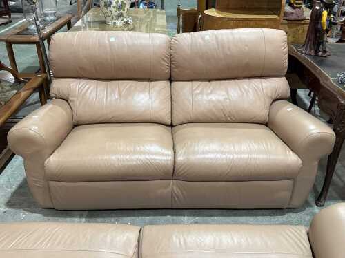 Regar beige leather two-seater sofa