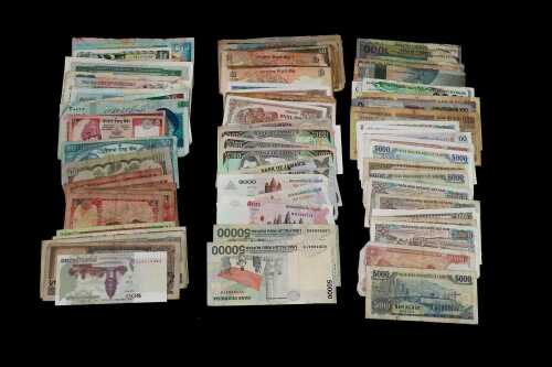 A group of more than 100 international bank notes