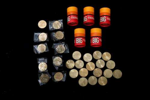 A groups of Australian $1 coins