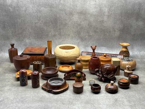 Mostly timberware, including music jewellery box