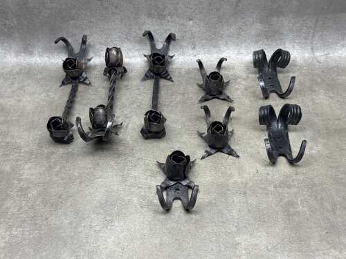 Hand forged wrought iron wall hooks with rosebud decoration