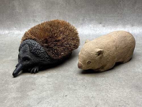 Wombat door stop and Echidna shoe cleaner