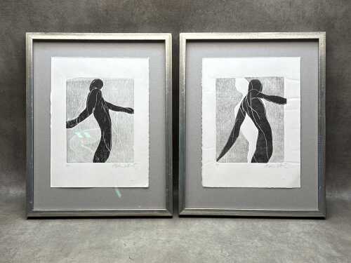 Adrian Lockhart (1947-), male nudes, A/P (2). Pair of woodblock prints on paper