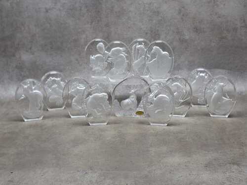 Set of 12 Philip Nathan 'Animal Sculptures in Crystal' paperweights