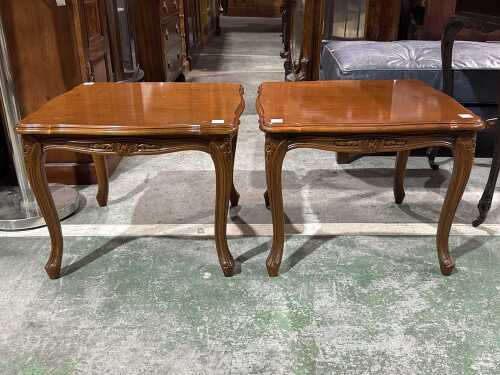 Pair of French Provincial style Serpentine-edged side tables