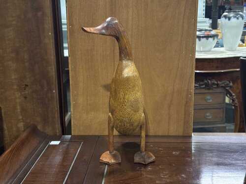 Hand-carved bamboo root duck figure