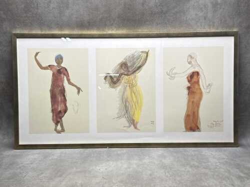 After Auguste Rodin, Cambodian Dansers. Framed reproduction print on paper