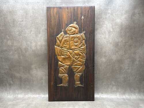 Timber and pressed copper mid-century wall hanging
