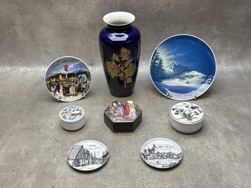German porcelain, including trinket boxes, vase and plates