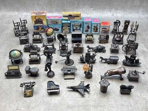 Novelty die-cast metal pencil sharpeners, some in original boxes
