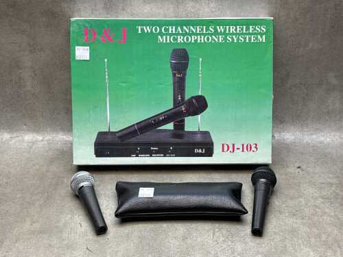Four Microphones including Shure VT-1030 and SM58 and a D&J DJ-103 two channels wireless system