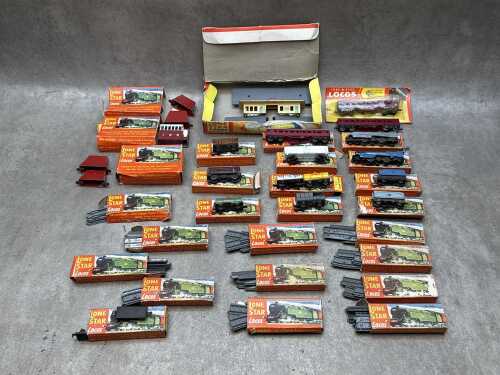 Collection of Lone Star Locos N-scale model trains, most boxed