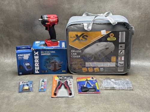 Tools and car accessories, including Milwaukee and Kinchrome