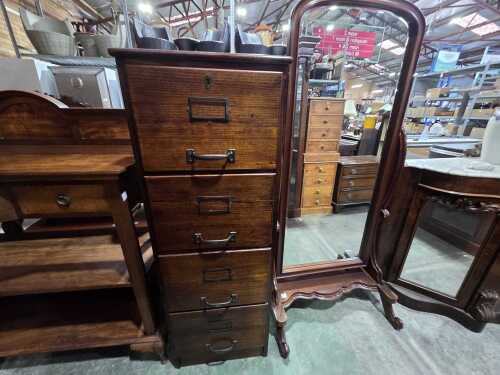 Oak four-drawer filing cabinet