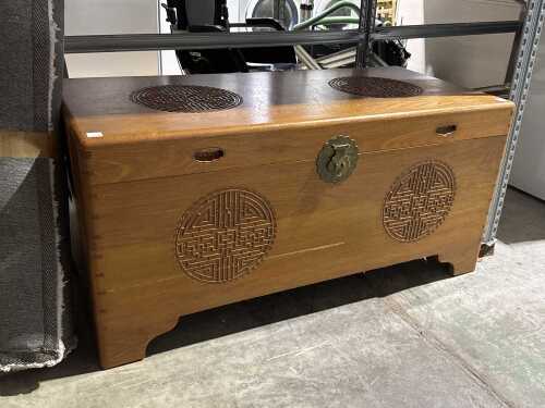 Chinese carved camphor wood blanket box