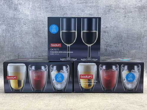 Three packs of Bodum glasses