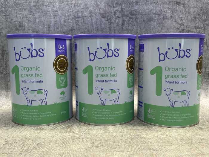 Three tins of Bubs infant formula