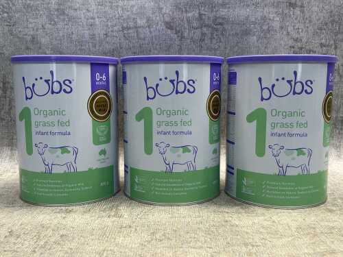 Three tins of Bubs infant formula