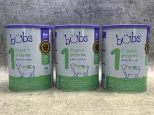 Three tins of Bubs infant formula
