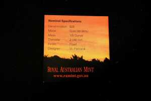 2010 Kangaroo at Sunset $25 0.999 gold proof coin, 1/5 troy ounce, 6.22 grams - 5
