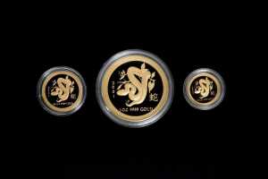 2001 Australian Lunar Gold Coin Series Year of the Snake 0.999 gold coin set, 41.989 grams total