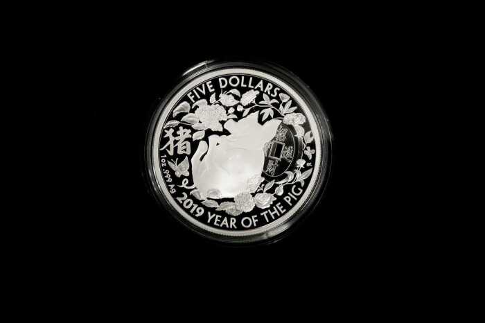 2019 Year of the Pig $5 fine 0.999 silver proof coin, 1 troy ounce