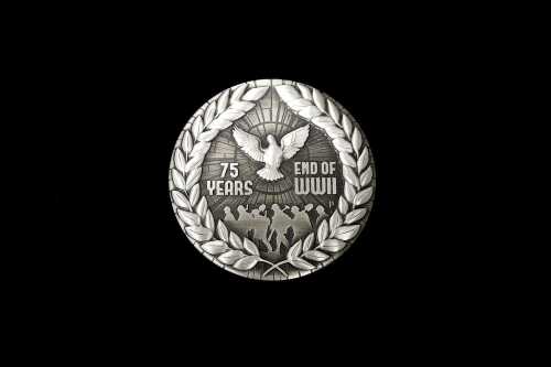 2020 75th Anniversary of the End of WWII $2 0.999 silver antiqued coin, 2 troy ounces