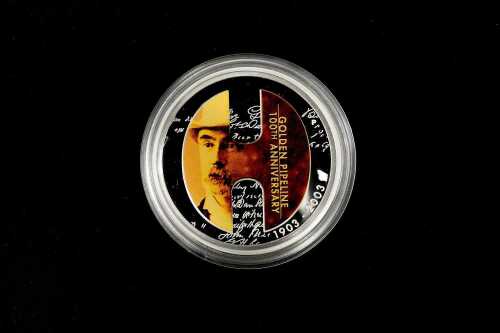 2003 Golden Pipeline 100th Anniversary $1 0.999 silver proof coin, 1 troy ounce