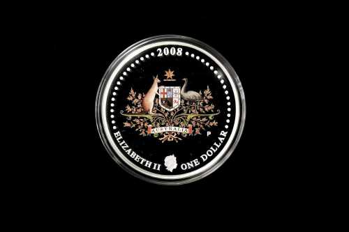 2008 Australian Commonwealth Coat of Arms $1 0.999 silver proof coin, 1 troy ounce