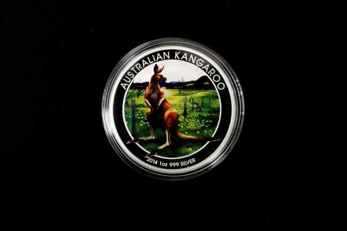 2014 World Money Fair Coloured Kangaroo $1 0.999 silver coin, 1 troy ounce