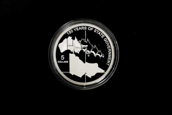 2006 Victoria 150 Years of State Government $5 fine 0.999 silver proof coin, 36.31 grams