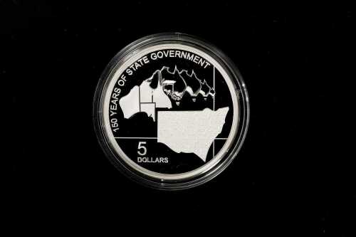 2006 NSW 150 Years of State Government $5 fine 0.999 silver proof coin, 36.31 grams