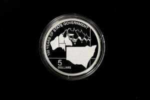 2006 NSW 150 Years of State Government $5 fine 0.999 silver proof coin, 36.31 grams