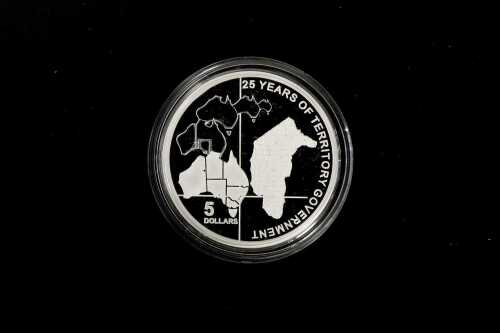2014 ACT 25 Years of Territory Government $5 0.999 silver proof coin, 36.31 grams