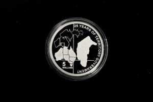 2014 ACT 25 Years of Territory Government $5 0.999 silver proof coin, 36.31 grams