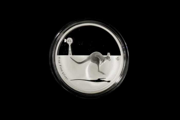 2014 Kangaroo in Outback F15 Privy Mark $1 0.999 silver proof coin, 1 troy ounce