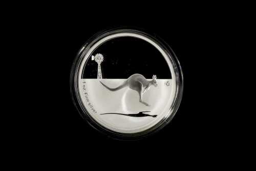 2014 Kangaroo in Outback F15 Privy Mark $1 0.999 silver proof coin, 1 troy ounce