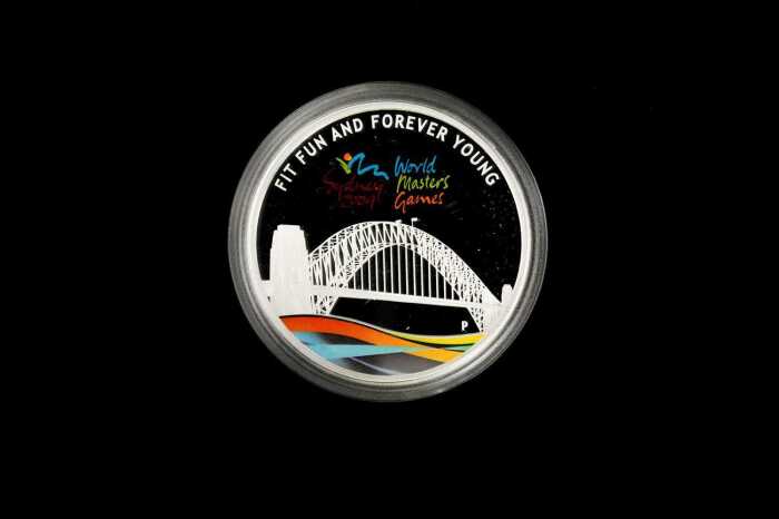 2009 Sydney World Masters Games $1 0.999 silver proof coin, 1 ounce