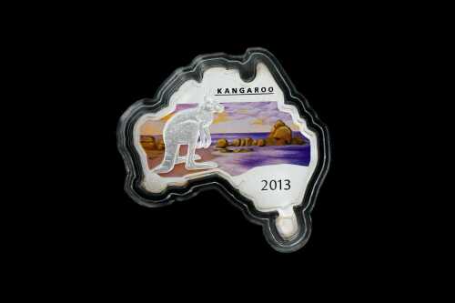 2013 Australian Map Shaped Kangaroo $1 0.999 silver coin, 1 troy ounce