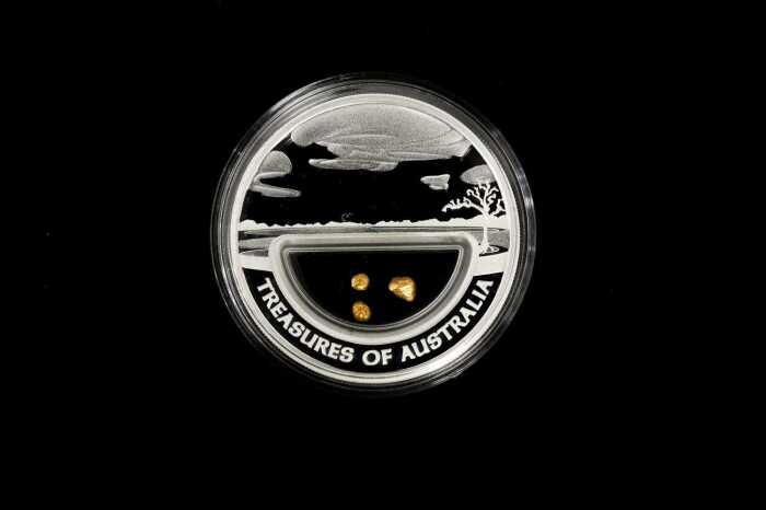 2010 Treasures of Australia Gold $1 0.999 silver proof coin, 1 troy ounce