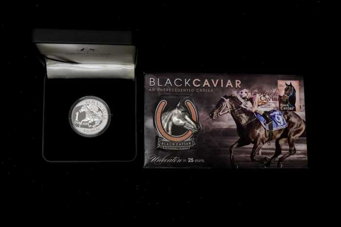 Black Caviar coin and PNC set, including 0.999 silver proof coin, 1 troy ounce