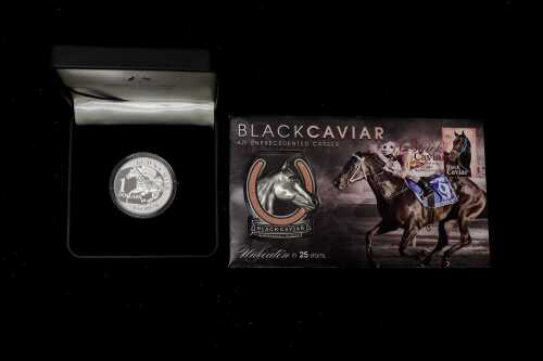 Black Caviar coin and PNC set, including 0.999 silver proof coin, 1 troy ounce