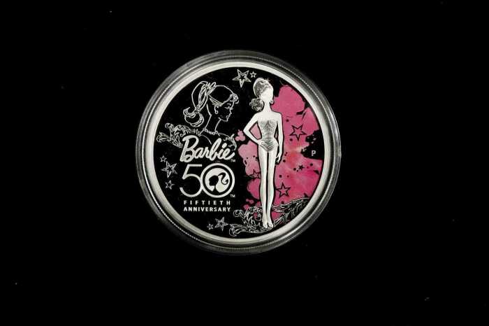 2009 Barbie 50th Anniversary commemorative $1 0.999 silver proof coin, 1 troy ounce