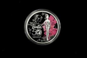 2009 Barbie 50th Anniversary commemorative $1 0.999 silver proof coin, 1 troy ounce