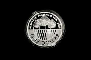 2018 Armistice Centenary $1 fine 0.999 silver proof coin, 1 troy ounce