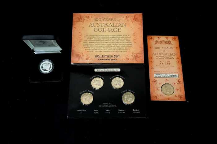 2010 100 Years of Australian Coinage coin set including a 0.999 silver proof coin, 11.66 grams